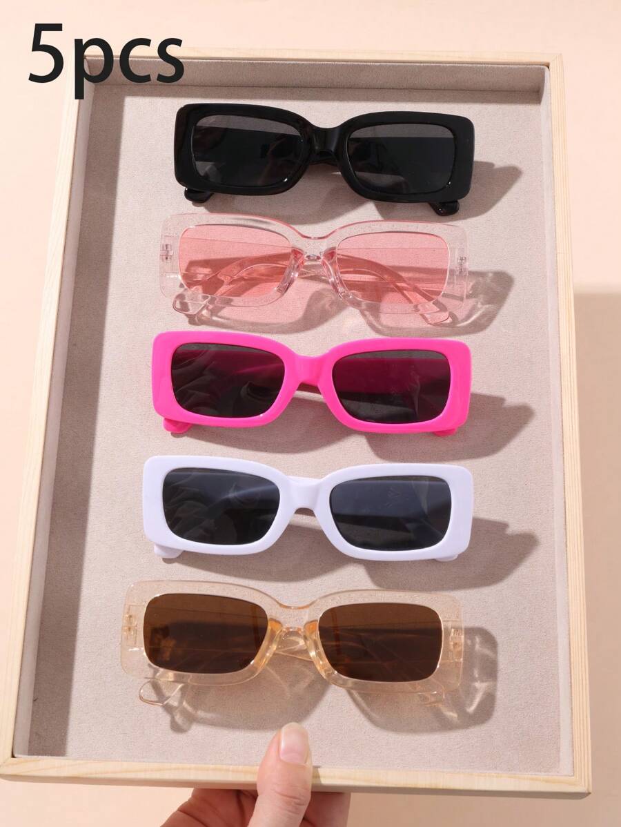 5pcs/Set Unisex Teens Square Frame Decorative Fashion Glasses, Fashionable & Minimalist