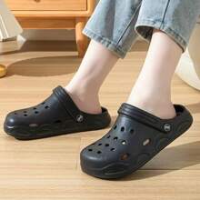 男女通用轻便透气 EVA 软底封闭式趾套脚凉鞋，防滑沙滩拖鞋 - 黑色 - 查看 2