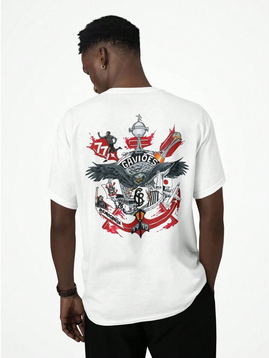 Camiseta Casual Time de Futebol Gaviões Timão Frente Costa - Branco - Visão 1