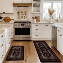 1/2 件厨房地毯套装，复古波西米亚几何图案地垫，涤纶抗疲劳可机洗地毯，适用于厨房、床边、入口、办公室家居装饰、家居礼物 - 彩色 - 查看 5