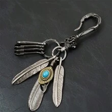 1pc New Fashion Antique Silver Keychain Feather Ghost Head Buckle Creative Waist Hanging Jewelry Summer, School