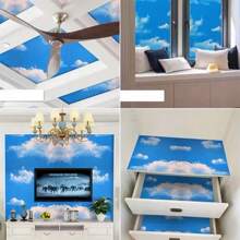 1卷自粘墙纸，带有蓝天和白云图案 PVC 17.7inX39.3/118.1/196.8/防水防污可拆卸易于安装客厅卧室宿舍天花板壁纸 DIY 家居装饰家具翻新美学贴纸礼物生日毕业房间装饰墙面装饰浴室装饰卧室装饰房间装饰物品客厅装饰房屋装饰家居装饰客厅墙纸墙贴墙贴