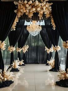 优雅的黑色透明雪纺窗帘（315 英寸和 236 英寸长） - 非常适合婚礼拱门、订婚、派对和招待会、生日和情人节的浪漫悬挂装饰