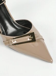 Women's Pointed Toe Metal Buckle Apricot Hollow Out High Heels, Sexy, Fashionable, Elegant Party Lacquer Apricot High Heel Shoes