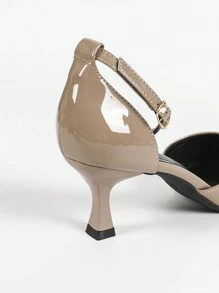 Women's Pointed Toe Metal Buckle Apricot Hollow Out High Heels, Sexy, Fashionable, Elegant Party Lacquer Apricot High Heel Shoes