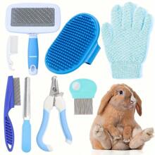Set de 8 piezas de kit de aseo para conejos rosados que incluye cortauñas, peine antipulgas, cepillo de baño de champú y guantes de masaje - de material PP duradero para mascotas pequeñas - Multicolor - Ver 9