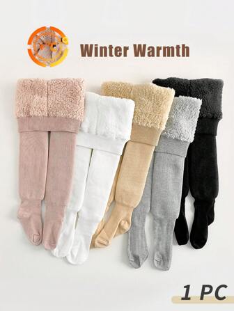 1pc Thick Thermal Lined Tights For Girls, Baby Toddler Tights Socks, Newborn Solid Color Opaque Leggings, Winter