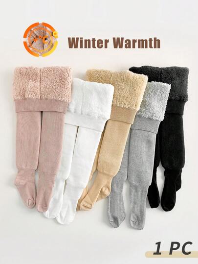 1 pieza Mallas gruesas con forro térmico para niñas, calcetas tipo mallas para bebés y niños pequeños, leggings opacos de un solo color para recién nacidos, invierno