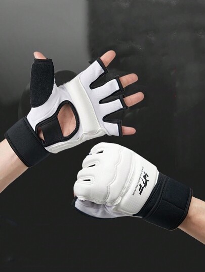 1 paire de gants de boxe en PU, gants de boxe à demi-doigts convenant aux adultes hommes et femmes pour le sable, le poinçonnage, l'entraînement au sac de frappe et le taekwondo. Protection des mains.