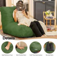 Sofá tipo puf - Sillón tipo puf Lazy Floor con relleno alto, espuma viscoelástica - Espuma de alta densidad para sala de estar, dormitorio y oficina - Verde - Ver 6