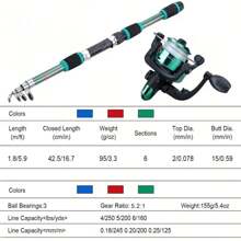 Fishing Pole Set Full Kits With Telescopic Fishing Rod And Spinning Reel Baits Hooks Travel Pole Set - 紅色 - 查看 5