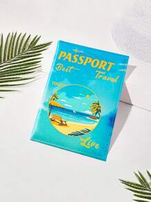 1pc Fashionable Cartoon Landscape Print Passport Cover, PU Leather Sunset Beach Scenery Print Pattern Card Holder Case, Minimalist & Portable Couples Passport Wallet, Travel Essential