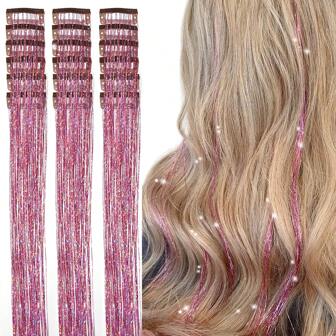 18/6pcs 20 Inch Pink Glitter Hair Clips With Sequins, Suitable For Girls, Kids And Women, Create Shiny Fairy-Like Hair Accessories