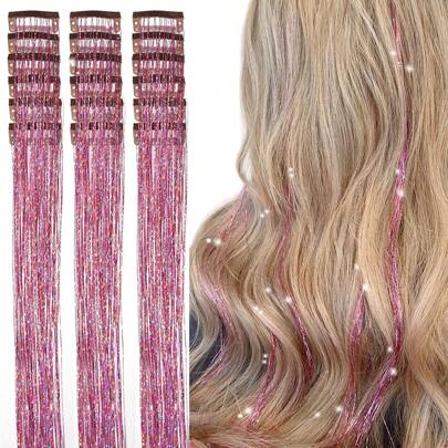 18/6pcs 20 Inch Pink Glitter Hair Clips With Sequins, Suitable For Girls, Kids And Women, Create Shiny Fairy-Like Hair Accessories