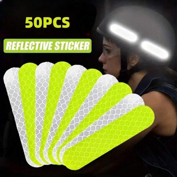 50 Stücke/100 Stücke hochsichtbare reflektierende Sicherheitsaufkleber, wasserdichtes PVC, geeignet für Autos und Motorräder, PET Material, Sport- und Outdoor-Ausrüstung, Fahrradaccessoires, ohne Stromanschluss erforderlich