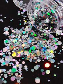 1 hộp nghệ thuật làm móng tay kim sa tròn trang trí chấm bi thiết kế vảy kim tuyến ba chiều tự làm phụ kiện trang trí móng tay đá quý làm móng - Bạc - Xem 3