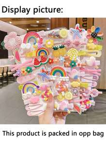 14 chiếc/Túi Opp, Kiểu dáng ngẫu nhiên Trái cây cầu vồng, Kẹo, Sao biển, Kẹp tóc hoa, Quà tặng lễ hội cho bé gái Phụ kiện tóc Trang phục Ngày lễ tình nhân - màu sắc ngẫu nhiên - Xem 5