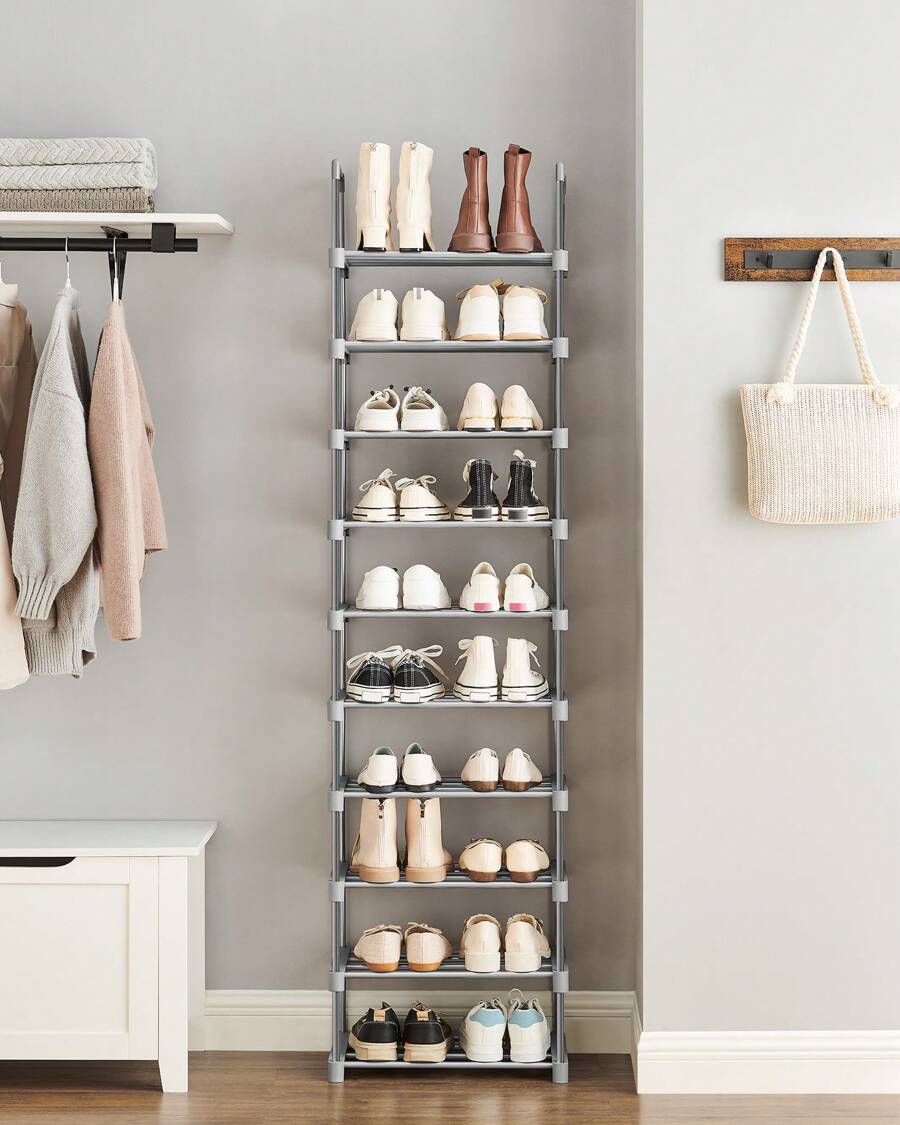 SONGMICS Shoe Rack, 10-Tier Metal Shoe Storage Organiser, Customisable Design, Metal Frame, Space-Saving Rack, For Dressing Room, Hallway, 30 X 45 X 174 Cm, Grey - Grey - View 1