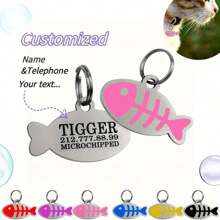 Customized Engraved Fish-Shaped Pet ID Tag - Personalized Cat/Dog Collar Charm With Name & Phone Number, Cute Cartoon Design, Easy & Safe Identification