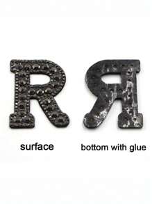 A-Z 1pc Black Letter Rhinestone Heat Transfer Patch DIY Shirt Jacket Name Rhinestone Applique Sew/Glue On Patch - Black - View 7