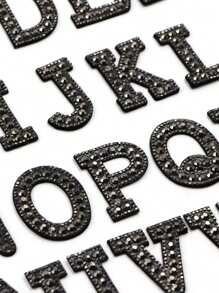 A-Z 1pc Black Letter Rhinestone Heat Transfer Patch DIY Shirt Jacket Name Rhinestone Applique Sew/Glue On Patch - Black - View 2