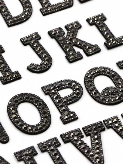 A-Z 1pc Black Letter Rhinestone Heat Transfer Patch DIY Shirt Jacket Name Rhinestone Applique Sew/Glue On Patch