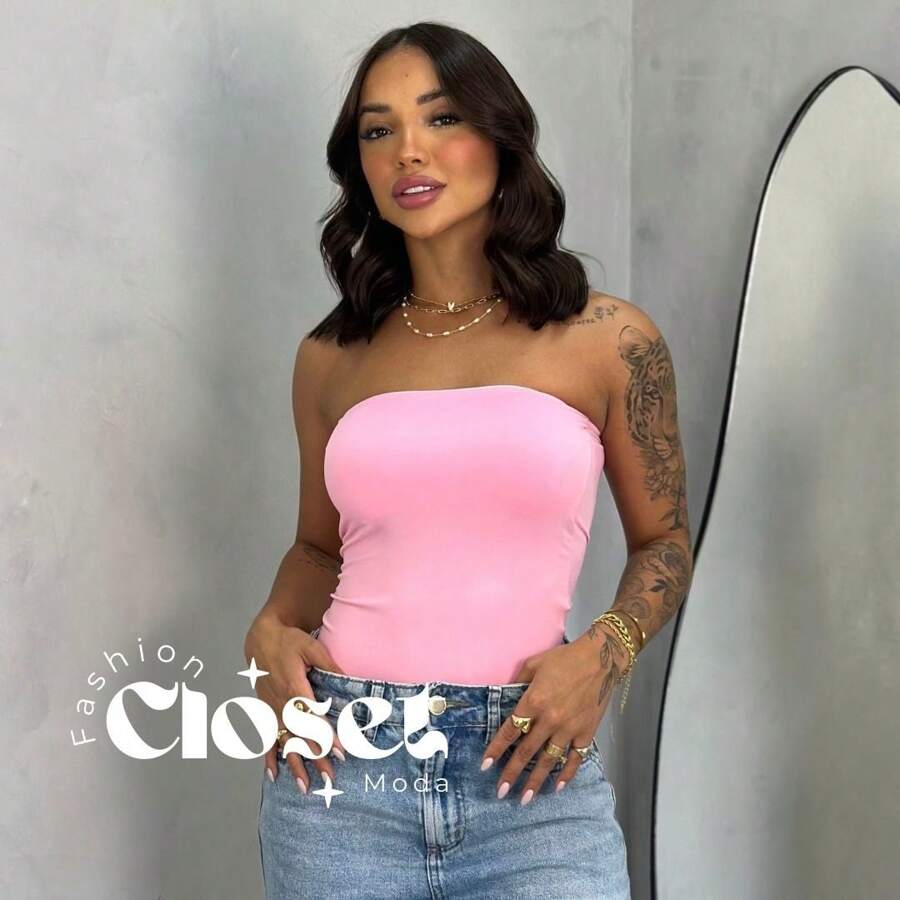Women's Suplex Strapless Tube Top With Bust Lining One Size - Baby Pink - View 1