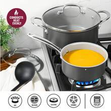Diamond Pro Nonstick Pots And Pans 13 Piece Kitchen Cookware Set Fry Skillet Saucepan Hard Anodized Black - Apricot - View 7