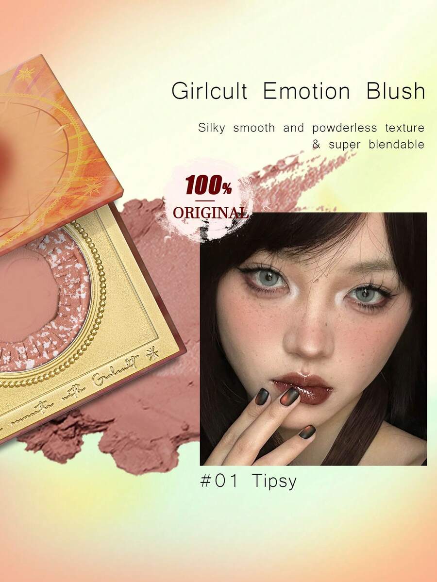 GIRLCULT Mood Blush (01 Tipsy) - Lightweight, Silky Texture, Seamless Application, Buildable, Creates Ambiance, Contours, Highlights, Matte Or Shimmer Finish, Long-Lasting, Enhances Complexion, Gift Packaging - 01 Tipsy - 查看 1