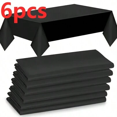 6pcs Elegant Disposable Black Tablecloth, Woven, Suitable For Weddings, Bridal Showers, Birthday Parties And Various Gatherings. Easy-To-Clean Indoor Plastic Cover