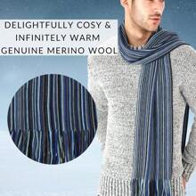 Men's Fine Wool Merino Scarf - Luxurious Striped Super Soft Winter Scarf For Men - Navy, Blue & Grey - View 5