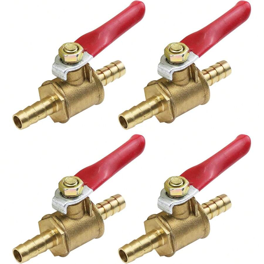 4 件红色手柄微型球阀，1/4 英寸黄铜球阀旋转 180 度，适用于家居装饰开关阀 - 紅色 - 查看 1