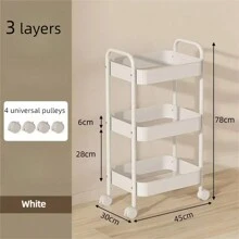3-Tier Rolling Metal Storage Organizer - Mobile Utility Cart, Kitchen Cart With Caster Wheels - White - View 2