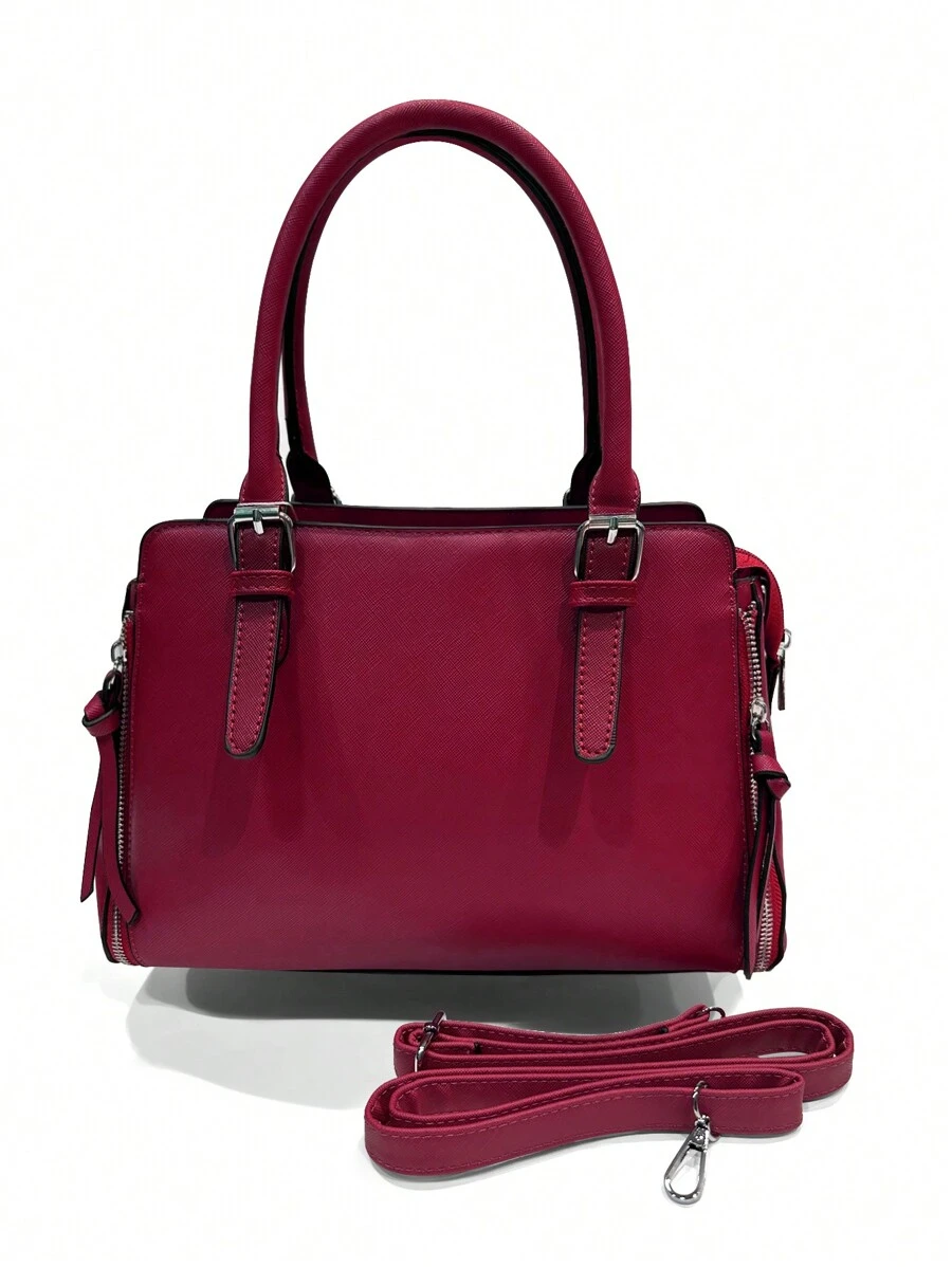 MILANO BAG, Casual, Fashionable, Elegant, Personalized, Trendy, Luxury Structured Bag, Double Zipper On Sides, PU Leather, Shoulder/Hand Carry, Adjustable Strap, Suitable For Parties, Vacation, Business, Summer, Vintage, Weekend, Gift - Hot Pink - View 1