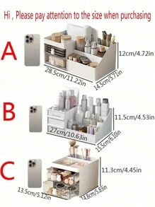 白色抽屉式化妆品收纳盒，桌面收纳盒，可存放化妆品、护肤品、口红、笔、刷子、指甲油、香水等，适用于电脑桌、梳妆台、浴室置物架。 - 白色 - 查看 2