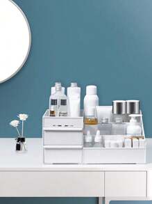 白色抽屉式化妆品收纳盒，桌面收纳盒，可存放化妆品、护肤品、口红、笔、刷子、指甲油、香水等，适用于电脑桌、梳妆台、浴室置物架。 - 白色 - 查看 7