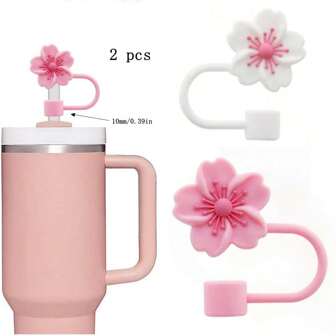 2 ST Söt blomma silikonproppar, stora strådammskydd, passar för 10 mm sugrör, present, muggtillbehör. Kompatibel med