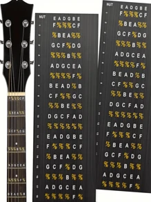 1/2pcs Guitar Fretboard Stickers, Acoustic Guitar Fretboard Note Stickers, Electric Guitar Fretboard Scale Stickers, Suitable For Beginners To Identify And Clearly See, Guitar Accessories, Musical Instrument Accessories, Suitable For Music Practice And Music Gifts For Beginners. - Black - View 1