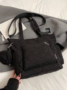 Bolso de tote acolchado de unicolor de gran capacidad y estilo casual de negocios, ligero, con monedero. Nuevo bolso de estilo coreano de mochilero para estudiantes de secundaria, bolso casual de hombro y bandolera para mujeres