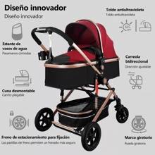 Carreola Para Bebés Con Portabebe, Carriola Para Bebé Bastón - Rojo - Ver 7