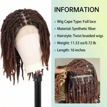 Full Double Lace Braided Wigs Knotless Spring Twisted Braids Wigs Passion Twist Wigs For Women 16 Inches Synthetic Lace Front Bob Braid Hair Wigs