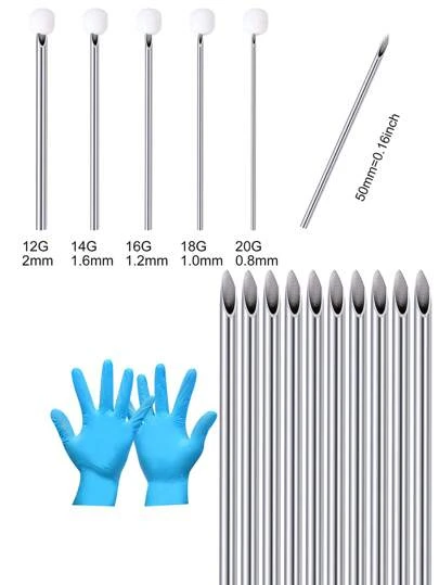 CIZME 25-50pcs Mixed Size Sterile Stainless Steel Hollow Piercing Needles, 12G 14G 16G 18G 20G, Suitable For Ear, Nose, Nasal Septum, Navel, Tongue, Eyebrow, Lip And Other Body Piercing