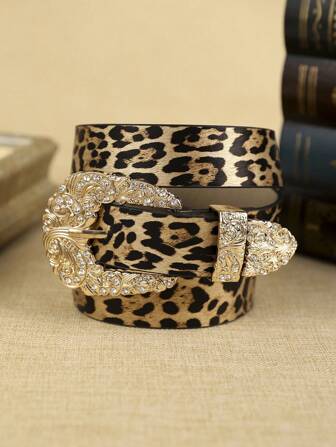 1pc Men's PU Leather Leopard Print Belt With Metallic Buckle, Bohemian Style Casual & Fashionable Belt For Daily Wear Summer, School Fall, Autumn, Halloween Autumn-Winter Accessories,Suitable For Teens, Youth,Men,Casual, Outdoor, Athletic, Vacation, Graduation Gifts, Birthday, Daily Wear