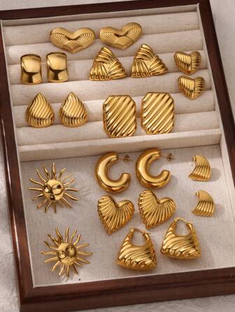 1 Pair Vintage Stainless Steel Smooth Geometry Sun Earrings For Women Personalized Design Ear Charm Texture Earrings Fashion Jewelry New