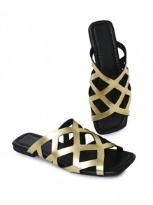 Plus Size Women's Laser Cutout Open Toe Flat Sandals, Summer 2025 New Arrival