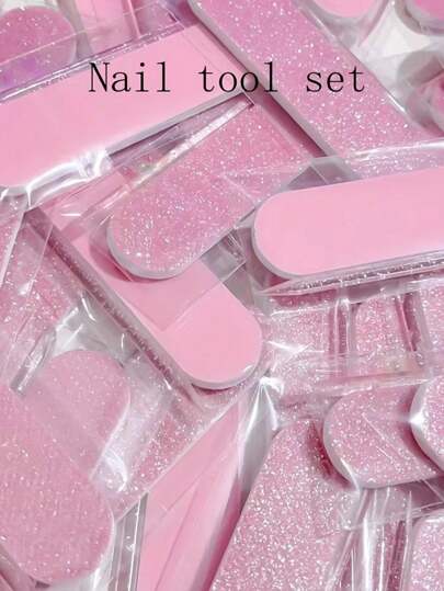 10 Packs Glitter Pink Dual Use Disposable Mini Nail Buffer File Set For Nail Art Sanding Polishing Buffer Nail Files Block Professional Manicure Set