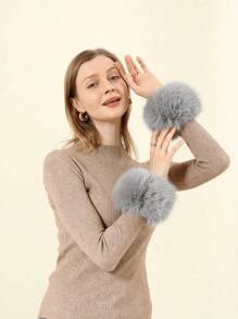1pc Women Fluffy Cuff Wrist Warmer, Simulate Fox Fur Design, Daily Use Accessory For Winter, Valentine's Gift - Multicolor - View 10