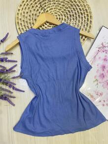 Tank Top Made Of Very Stretchy Cotton Fabric, Front With Sequins - 淺藍色 - 查看 2