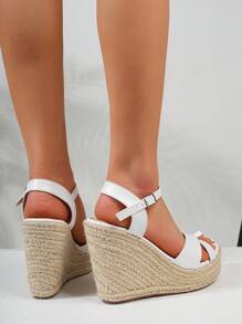 Nuevas sandalias de plataforma con suela de yute para mujer, elegantes y de moda, cómodas y versátiles para vacaciones - Blanco - Ver 2