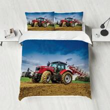 Set de ropa de cama de 3 piezas con estampado 3D de maquinaria agrícola y tractores en estilo rústico, que incluye 1 funda nórdica + 2 fundas de almohada, sin relleno. Suave, confortable y cálido, apto para todas las estaciones. Puede lavarse a máquina.